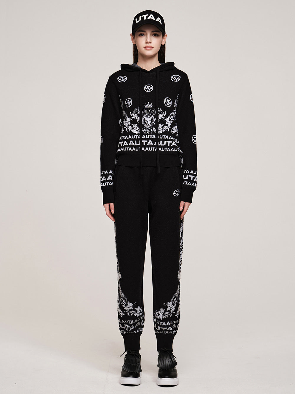 UTAA Dusk Blanc Baroque Knit Hoodie : Women's Black